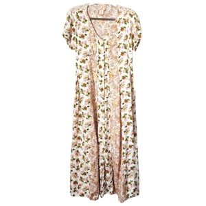 APRIL CORNELL VTG romantic cottagecore ditsy floral Button-Up maxi Dress cream S